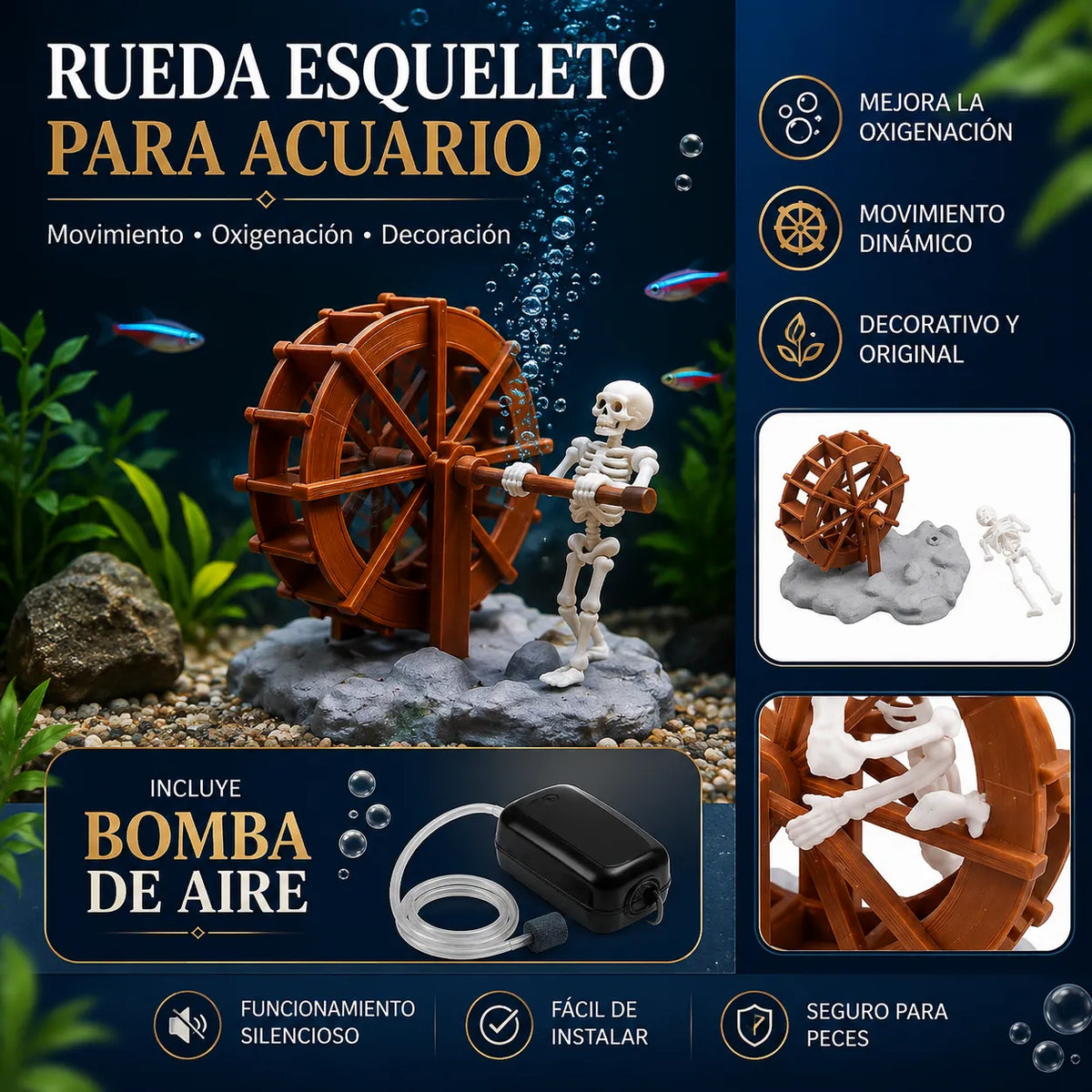 AquaSkeleton ™ Esqueleto Dinámico para Acuario (INCLUYE Bomba de aire)